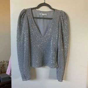 Zara silver sequin top